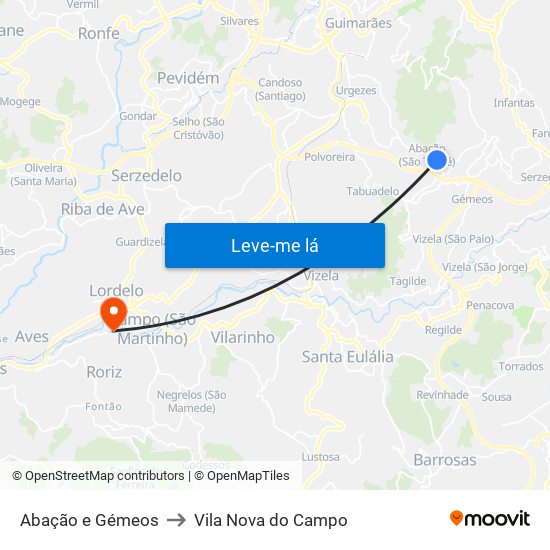 Abação e Gémeos to Vila Nova do Campo map