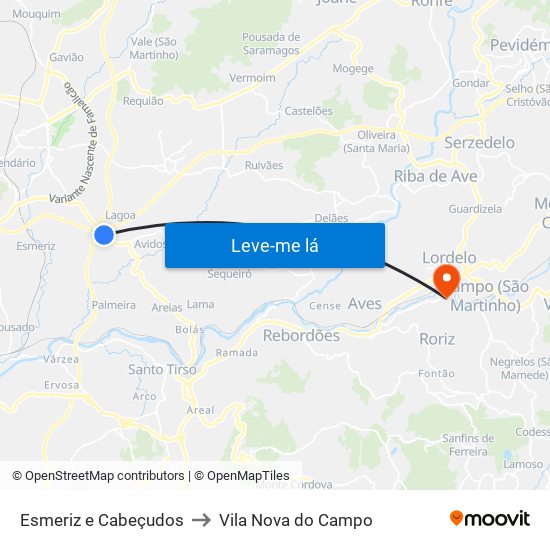 Esmeriz e Cabeçudos to Vila Nova do Campo map