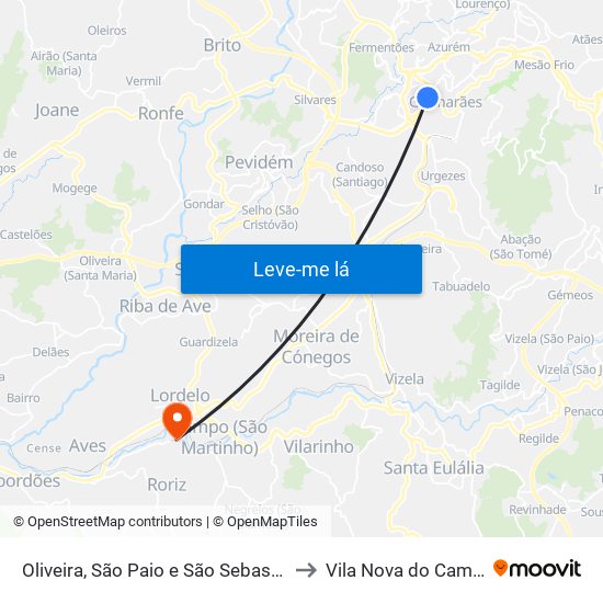 Oliveira, São Paio e São Sebastião to Vila Nova do Campo map