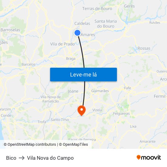 Bico to Vila Nova do Campo map