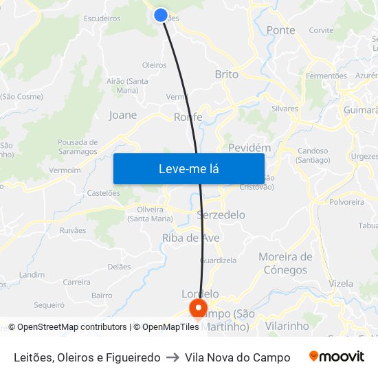 Leitões, Oleiros e Figueiredo to Vila Nova do Campo map