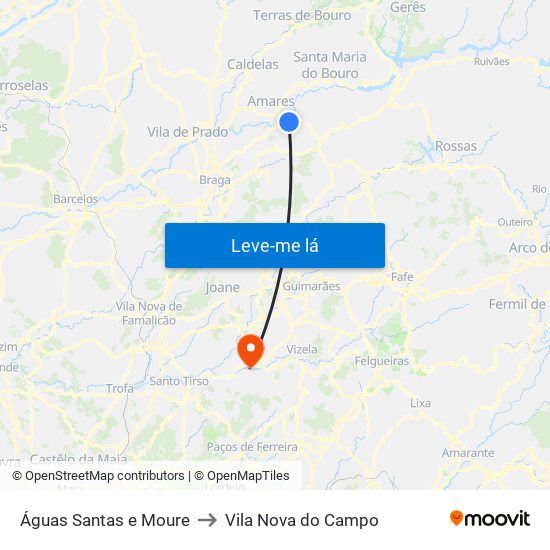 Águas Santas e Moure to Vila Nova do Campo map