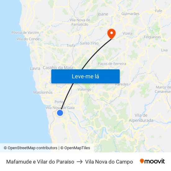 Mafamude e Vilar do Paraíso to Vila Nova do Campo map