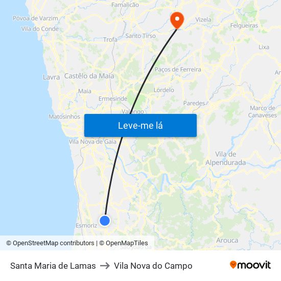 Santa Maria de Lamas to Vila Nova do Campo map