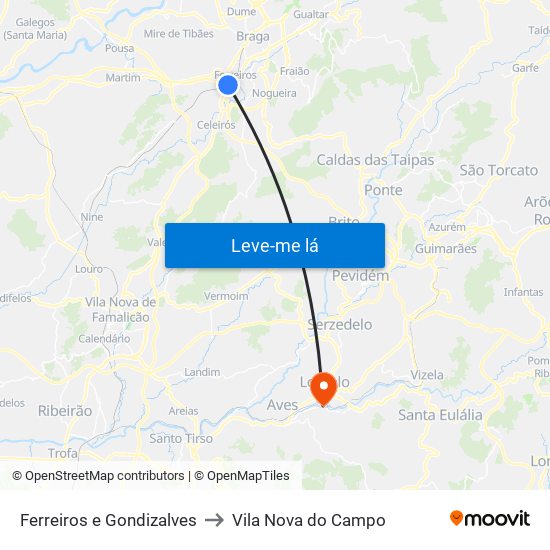 Ferreiros e Gondizalves to Vila Nova do Campo map