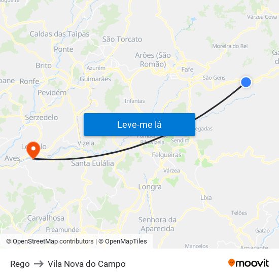 Rego to Vila Nova do Campo map