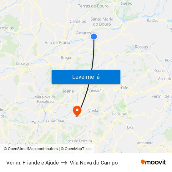 Verim, Friande e Ajude to Vila Nova do Campo map