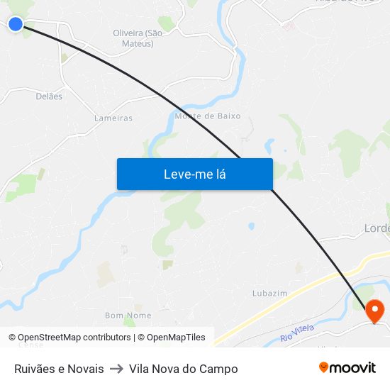 Ruivães e Novais to Vila Nova do Campo map