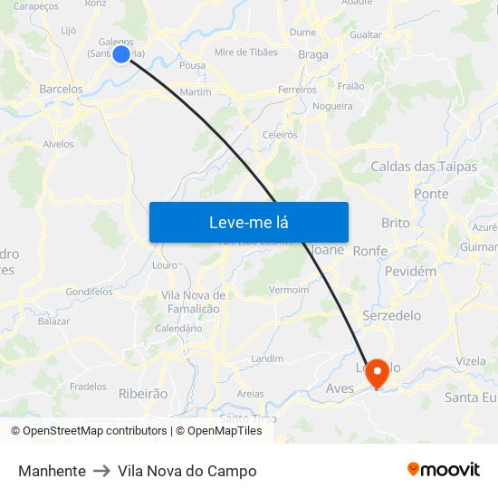 Manhente to Vila Nova do Campo map