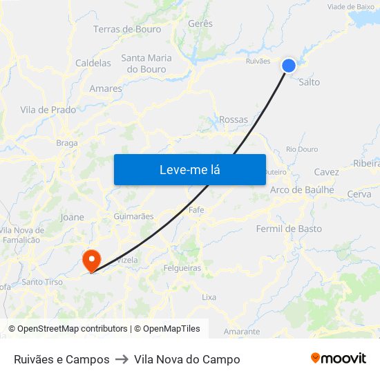 Ruivães e Campos to Vila Nova do Campo map