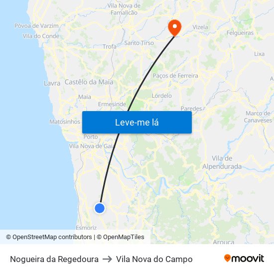 Nogueira da Regedoura to Vila Nova do Campo map