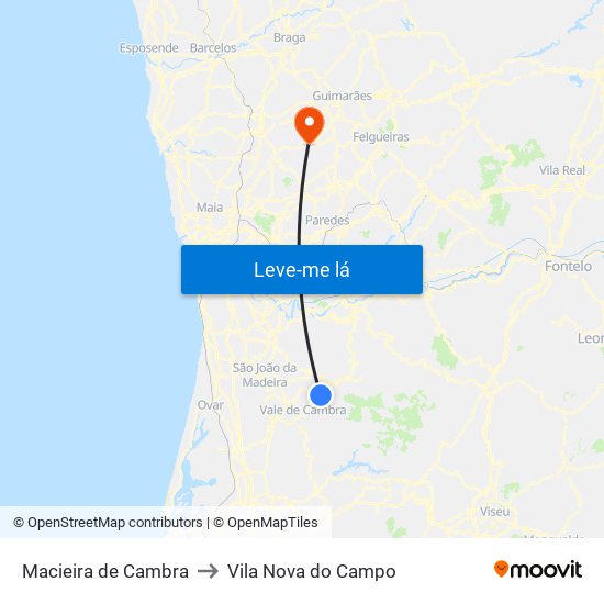 Macieira de Cambra to Vila Nova do Campo map