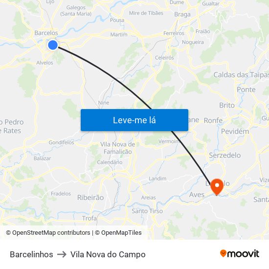 Barcelinhos to Vila Nova do Campo map