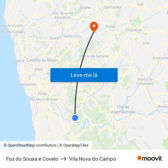 Foz do Sousa e Covelo to Vila Nova do Campo map