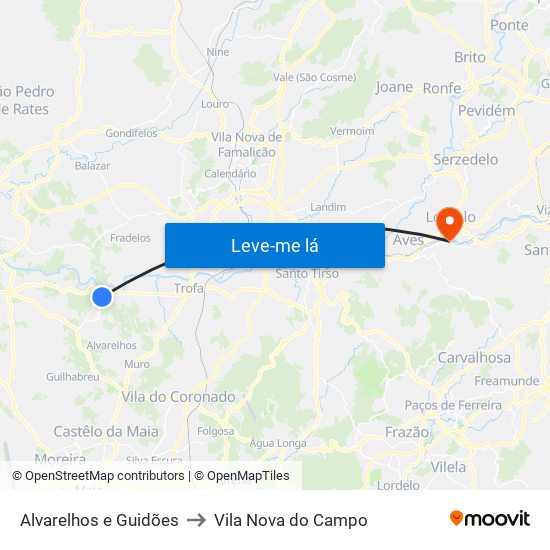 Alvarelhos e Guidões to Vila Nova do Campo map