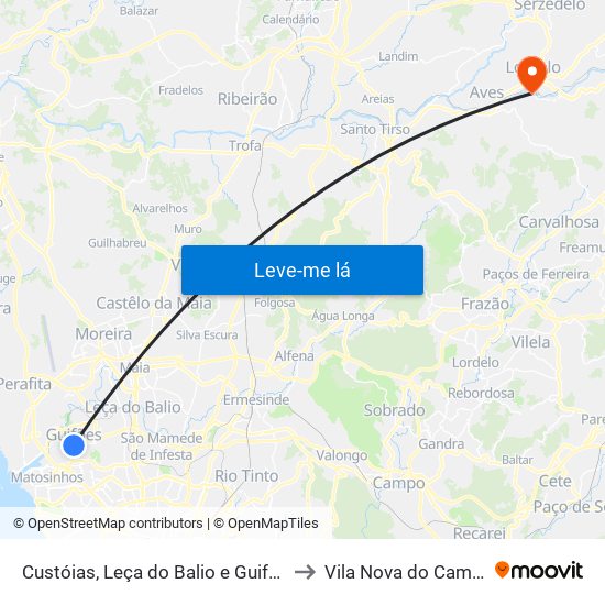 Custóias, Leça do Balio e Guifões to Vila Nova do Campo map