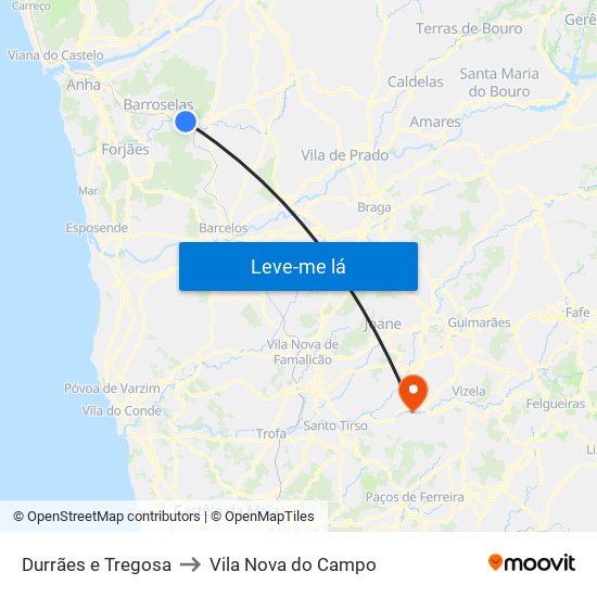Durrães e Tregosa to Vila Nova do Campo map