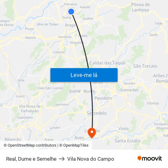 Real, Dume e Semelhe to Vila Nova do Campo map