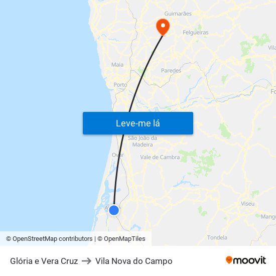 Glória e Vera Cruz to Vila Nova do Campo map