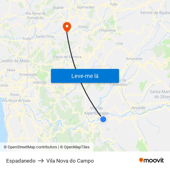 Espadanedo to Vila Nova do Campo map
