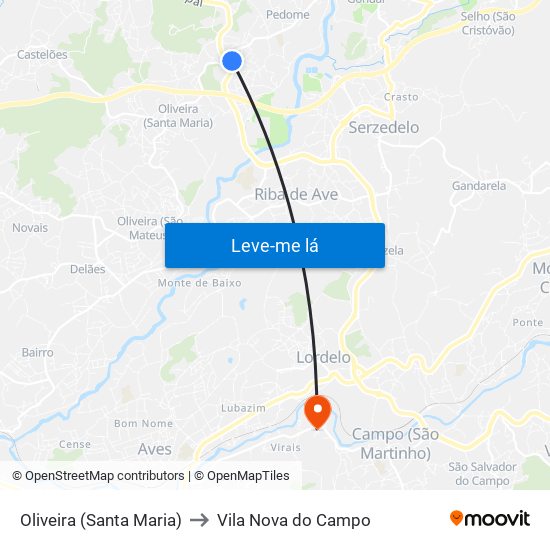 Oliveira (Santa Maria) to Vila Nova do Campo map