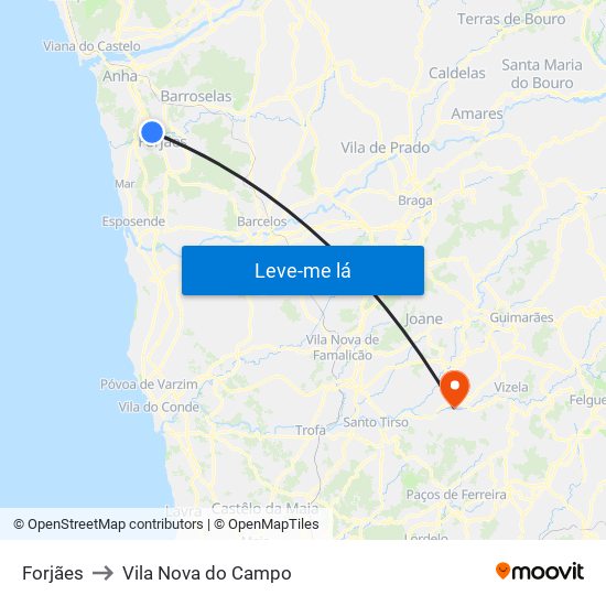 Forjães to Vila Nova do Campo map