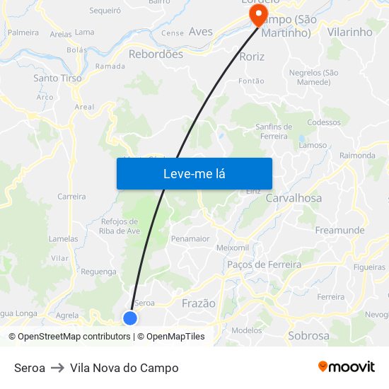 Seroa to Vila Nova do Campo map