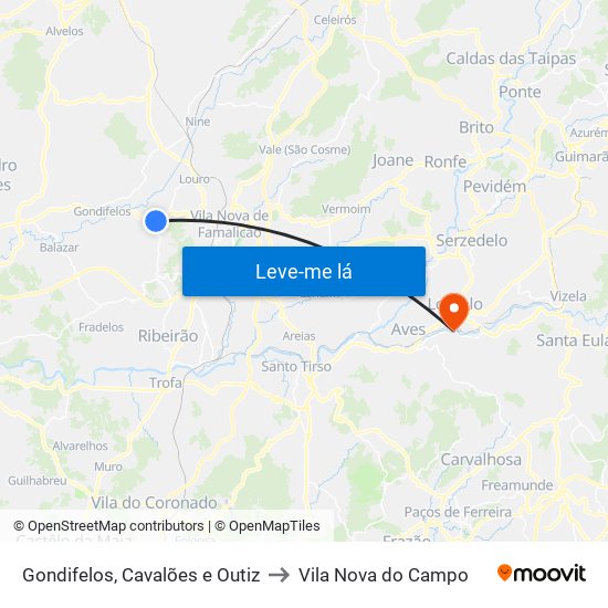 Gondifelos, Cavalões e Outiz to Vila Nova do Campo map
