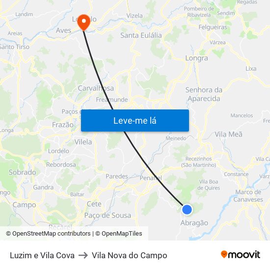 Luzim e Vila Cova to Vila Nova do Campo map