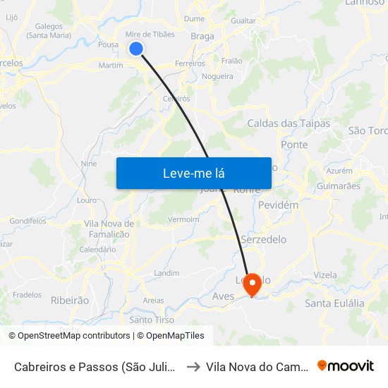 Cabreiros e Passos (São Julião) to Vila Nova do Campo map