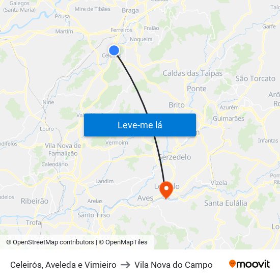 Celeirós, Aveleda e Vimieiro to Vila Nova do Campo map