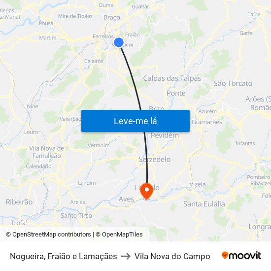 Nogueira, Fraião e Lamaçães to Vila Nova do Campo map