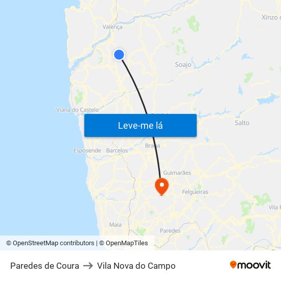 Paredes de Coura to Vila Nova do Campo map