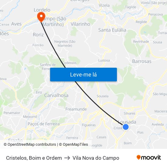 Cristelos, Boim e Ordem to Vila Nova do Campo map