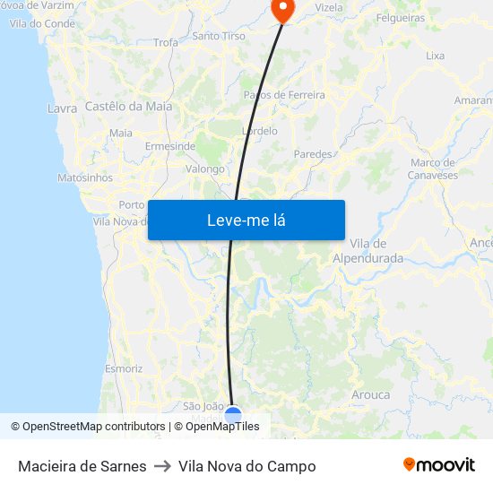 Macieira de Sarnes to Vila Nova do Campo map