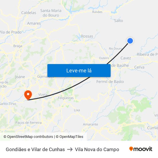 Gondiães e Vilar de Cunhas to Vila Nova do Campo map