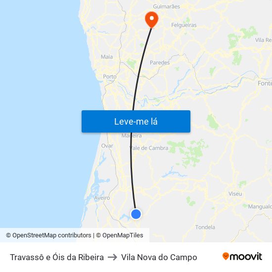 Travassô e Óis da Ribeira to Vila Nova do Campo map