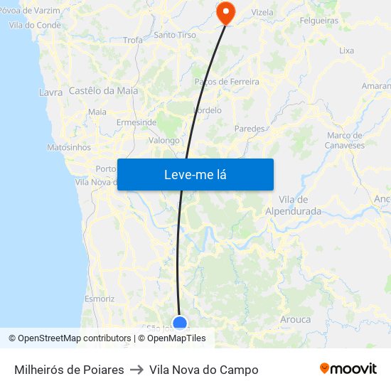 Milheirós de Poiares to Vila Nova do Campo map