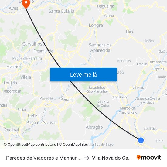 Paredes de Viadores e Manhuncelos to Vila Nova do Campo map