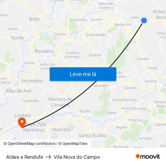 Atães e Rendufe to Vila Nova do Campo map