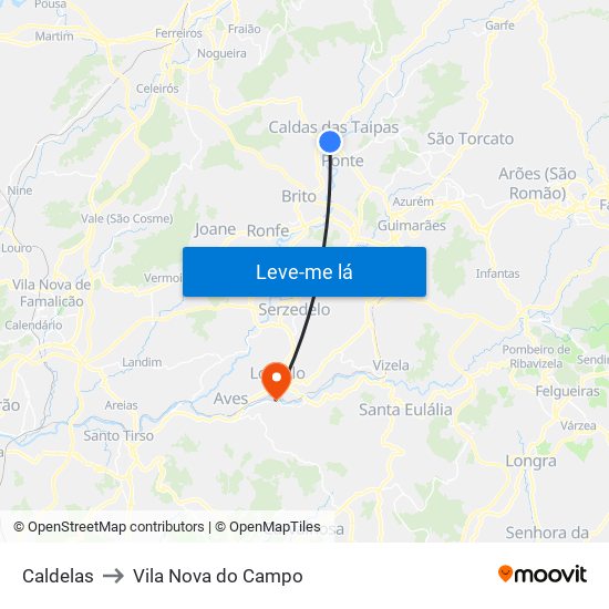 Caldelas to Vila Nova do Campo map