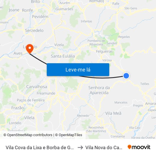 Vila Cova da Lixa e Borba de Godim to Vila Nova do Campo map