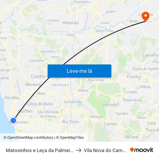 Matosinhos e Leça da Palmeira to Vila Nova do Campo map