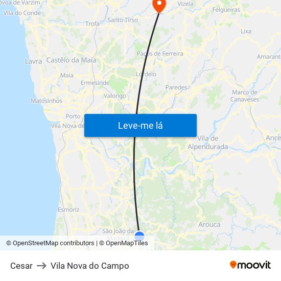 Cesar to Vila Nova do Campo map