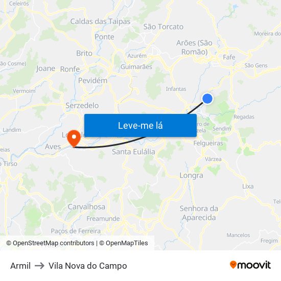 Armil to Vila Nova do Campo map