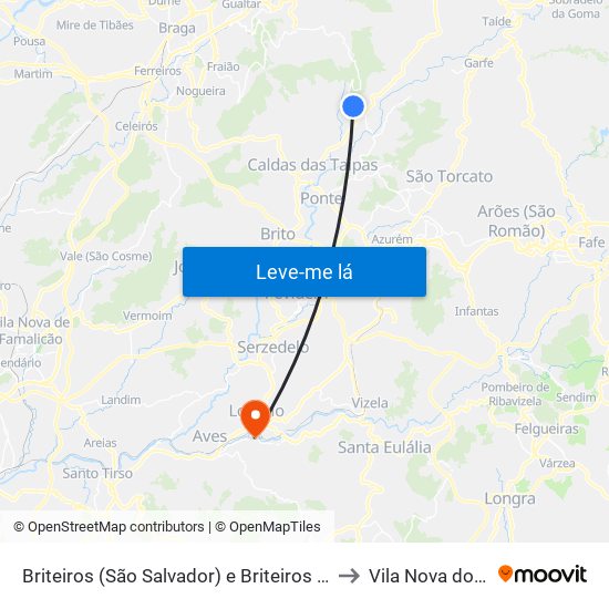 Briteiros (São Salvador) e Briteiros (Santa Leocádia) to Vila Nova do Campo map