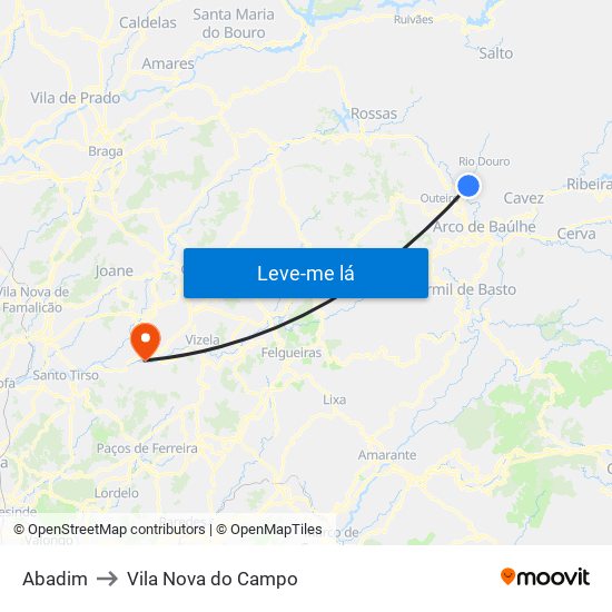 Abadim to Vila Nova do Campo map