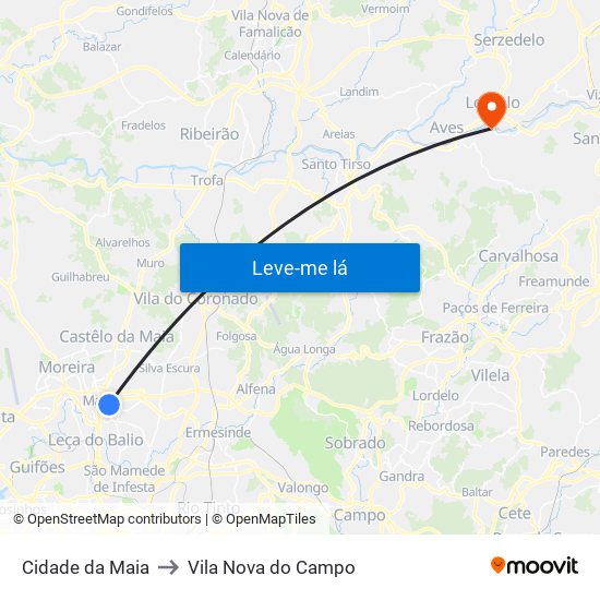 Cidade da Maia to Vila Nova do Campo map