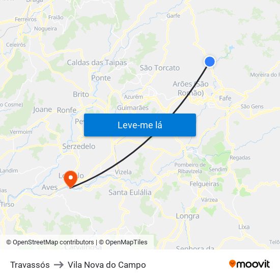 Travassós to Vila Nova do Campo map