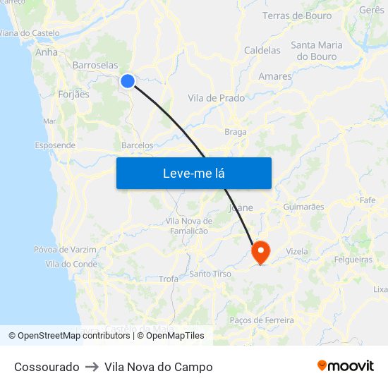 Cossourado to Vila Nova do Campo map